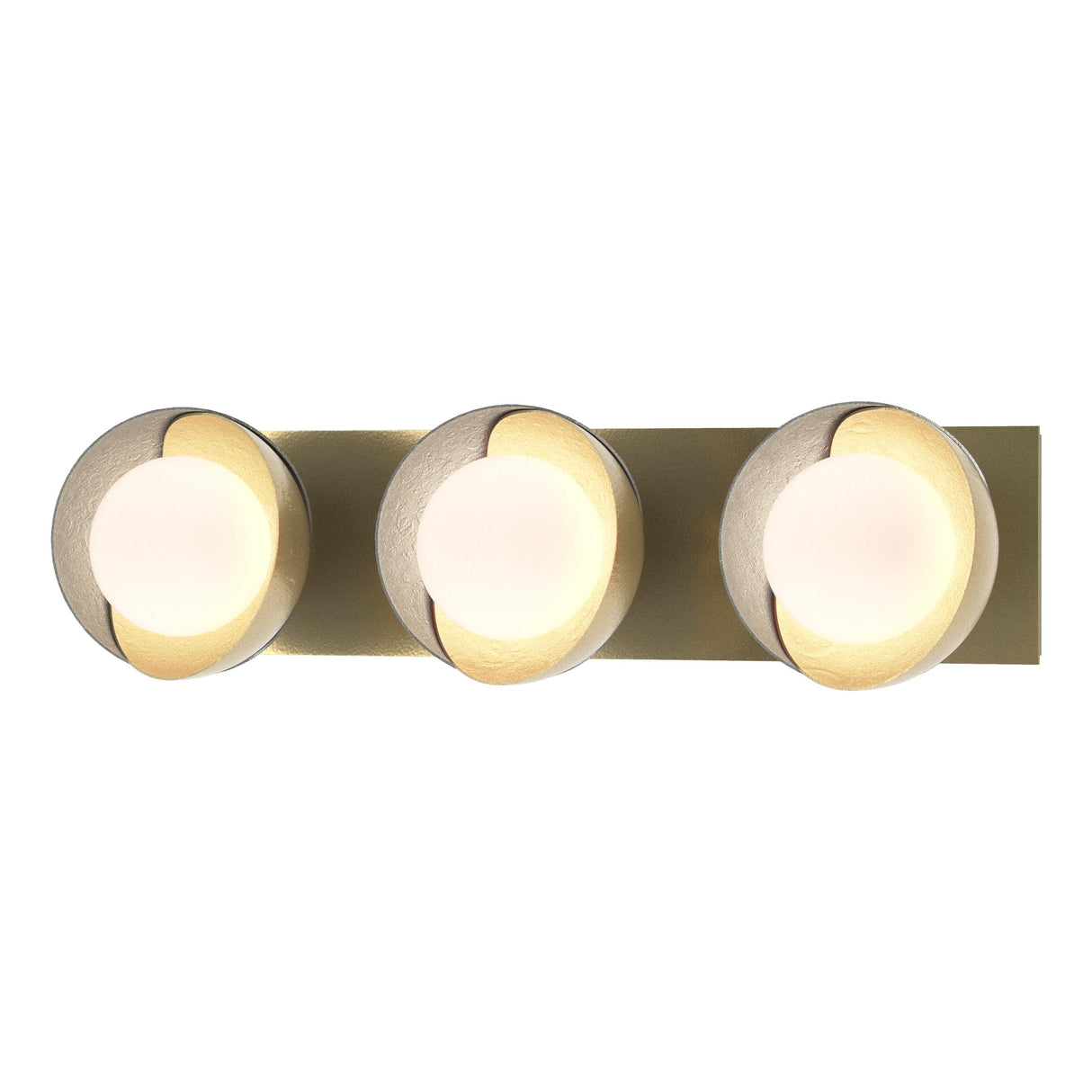 Hubbardton Forge 2022 Modern Brass Vintage Platinum Opal Glass (GG) Brooklyn 3-Light Straight Double Shade Bath Sconce
