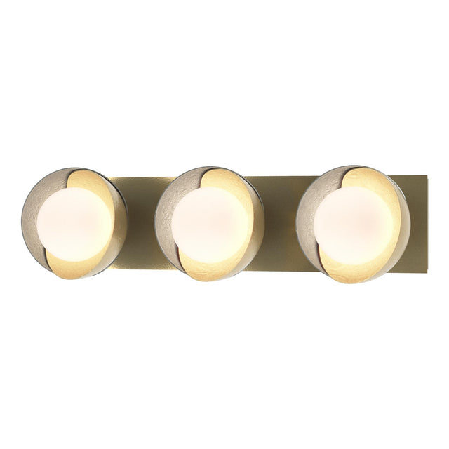 Hubbardton Forge 2022 Modern Brass Vintage Platinum Opal Glass (GG) Brooklyn 3-Light Straight Double Shade Bath Sconce