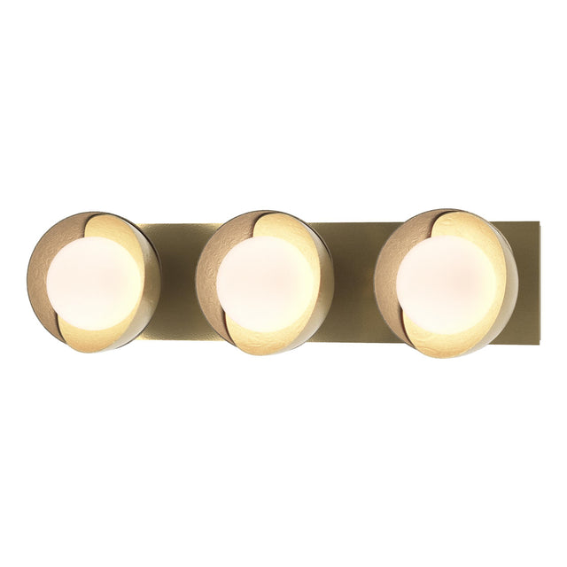 Hubbardton Forge 2022 Modern Brass Soft Gold Opal Glass (GG) Brooklyn 3-Light Straight Double Shade Bath Sconce