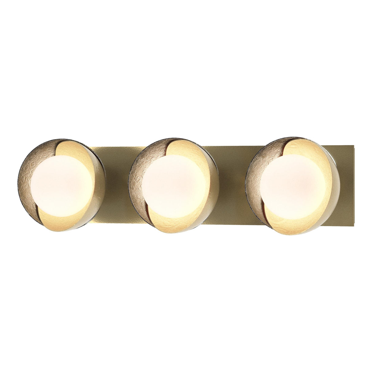 Hubbardton Forge 2022 Modern Brass Sterling Opal Glass (GG) Brooklyn 3-Light Straight Double Shade Bath Sconce