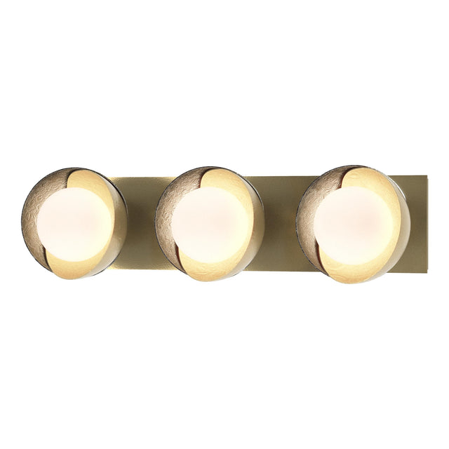 Hubbardton Forge 2022 Modern Brass Sterling Opal Glass (GG) Brooklyn 3-Light Straight Double Shade Bath Sconce