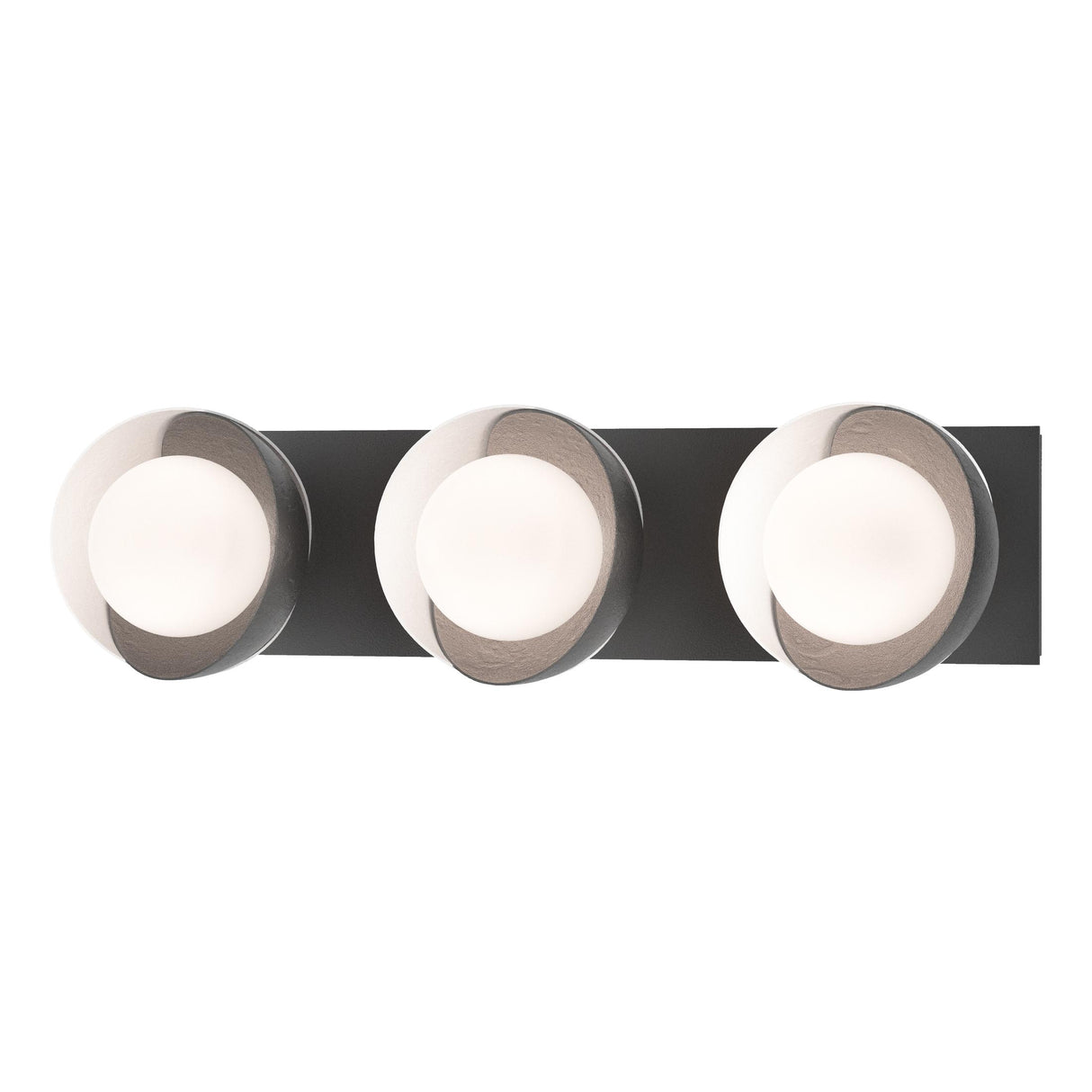Hubbardton Forge 2022 Black White Opal Glass (GG) Brooklyn 3-Light Straight Double Shade Bath Sconce