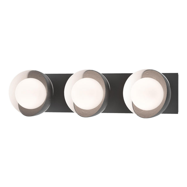 Hubbardton Forge 2022 Black White Opal Glass (GG) Brooklyn 3-Light Straight Double Shade Bath Sconce