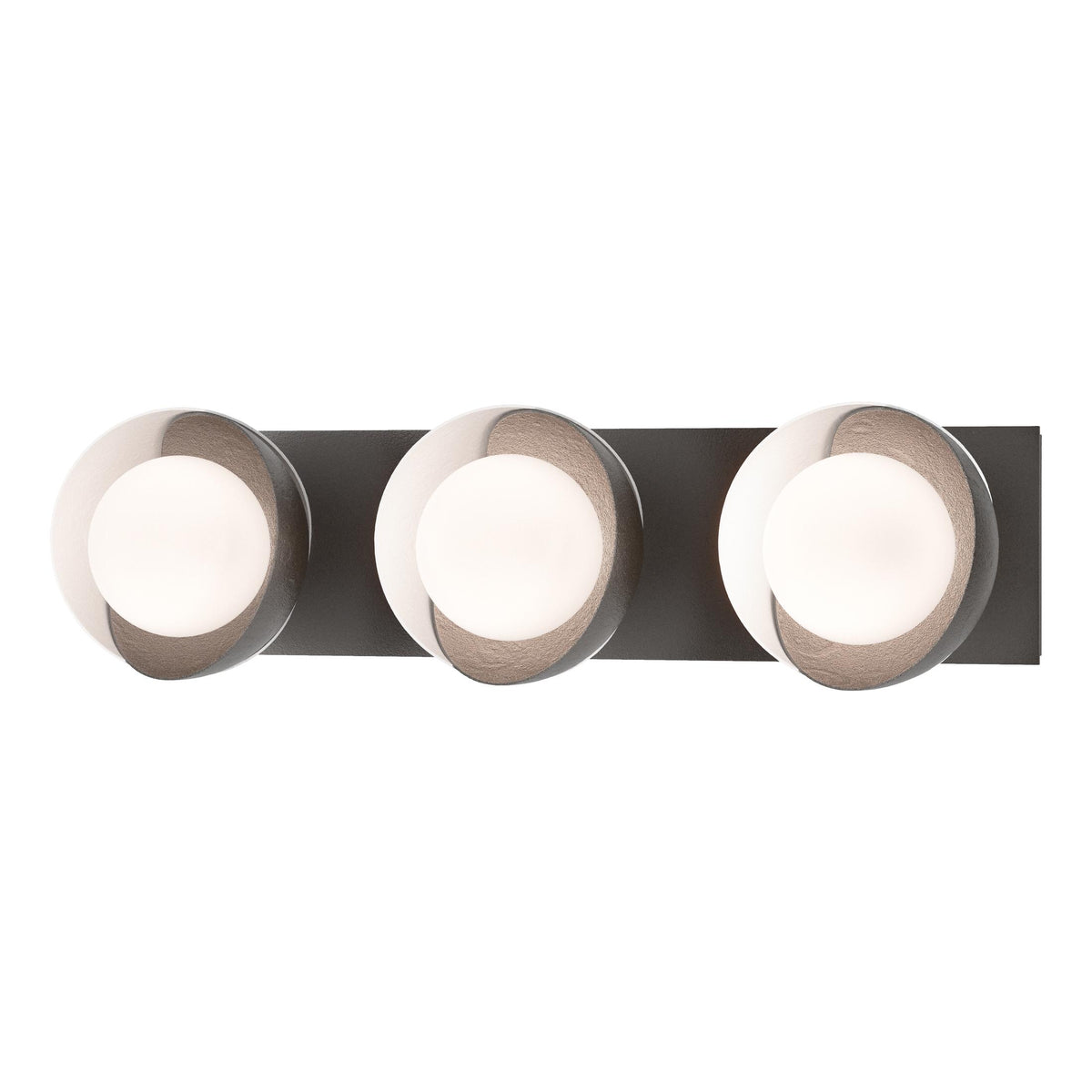 Hubbardton Forge 2022 Oil Rubbed Bronze White Opal Glass (GG) Brooklyn 3-Light Straight Double Shade Bath Sconce