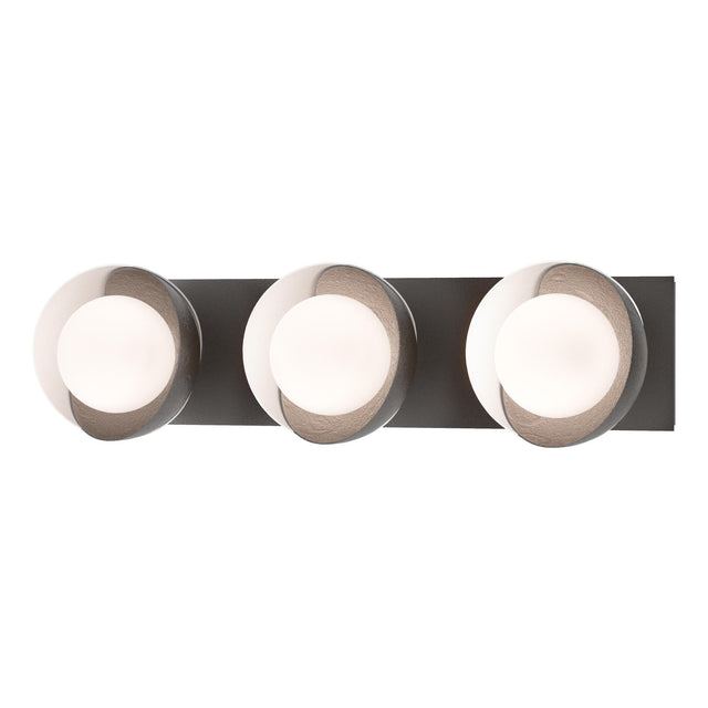 Hubbardton Forge 2022 Oil Rubbed Bronze White Opal Glass (GG) Brooklyn 3-Light Straight Double Shade Bath Sconce