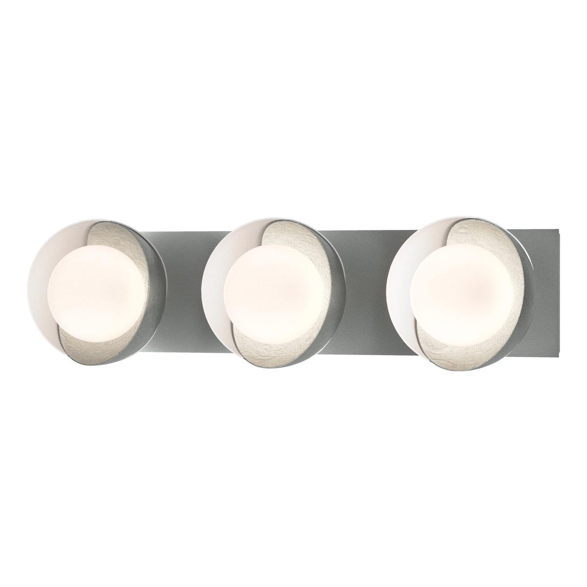 Hubbardton Forge 2022 Vintage Platinum White Opal Glass (GG) Brooklyn 3-Light Straight Double Shade Bath Sconce