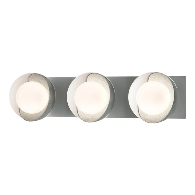 Hubbardton Forge 2022 Vintage Platinum White Opal Glass (GG) Brooklyn 3-Light Straight Double Shade Bath Sconce