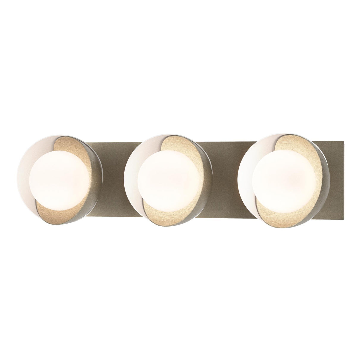 Hubbardton Forge 2022 Soft Gold White Opal Glass (GG) Brooklyn 3-Light Straight Double Shade Bath Sconce