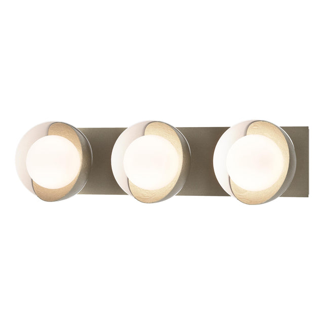 Hubbardton Forge 2022 Soft Gold White Opal Glass (GG) Brooklyn 3-Light Straight Double Shade Bath Sconce