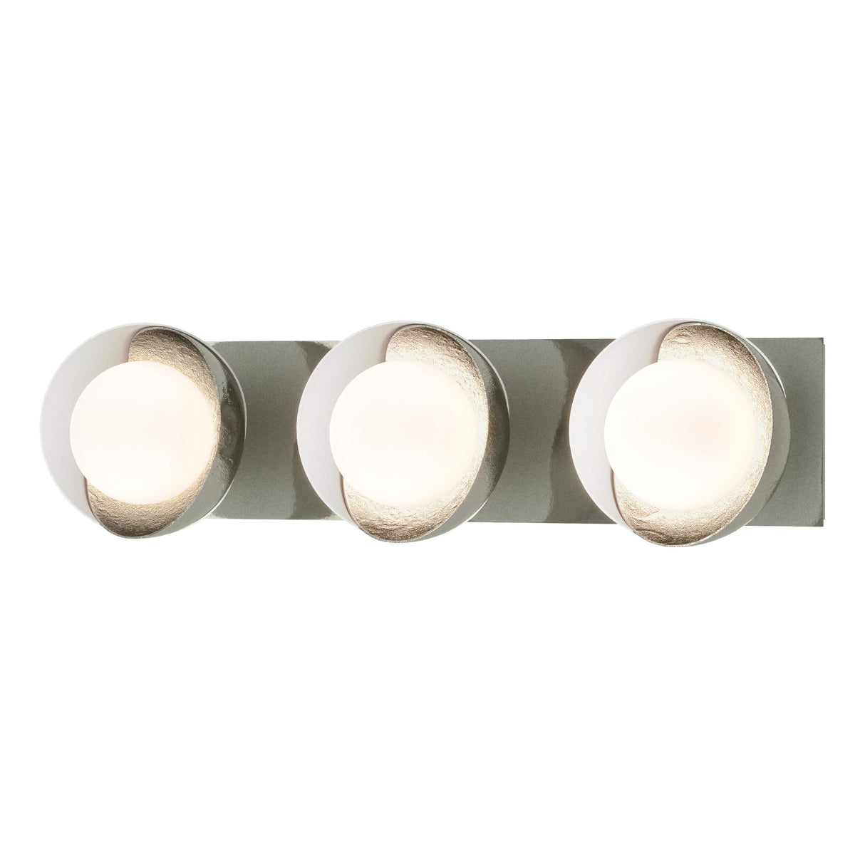 Hubbardton Forge 2022 Sterling White Opal Glass (GG) Brooklyn 3-Light Straight Double Shade Bath Sconce