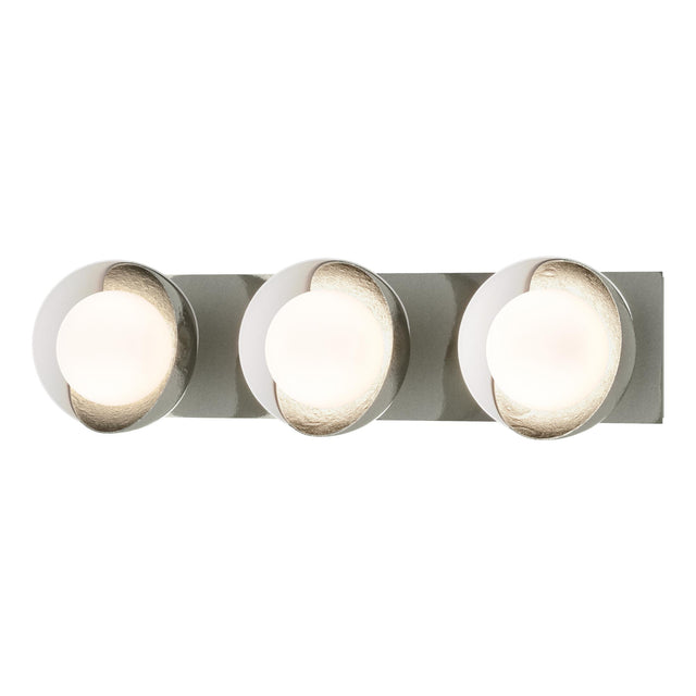 Hubbardton Forge 2022 Sterling White Opal Glass (GG) Brooklyn 3-Light Straight Double Shade Bath Sconce