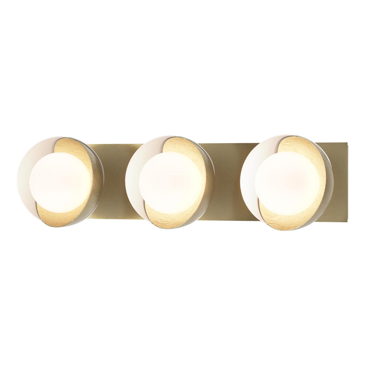 Hubbardton Forge 2022 Modern Brass White Opal Glass (GG) Brooklyn 3-Light Straight Double Shade Bath Sconce