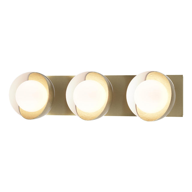 Hubbardton Forge 2022 Modern Brass White Opal Glass (GG) Brooklyn 3-Light Straight Double Shade Bath Sconce