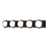 Hubbardton Forge 2022 Black Vintage Platinum Opal Glass (GG) Brooklyn 5-Light Straight Double Shade Bath Sconce