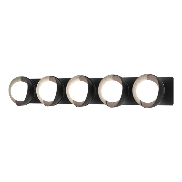 Hubbardton Forge 2022 Black Vintage Platinum Opal Glass (GG) Brooklyn 5-Light Straight Double Shade Bath Sconce