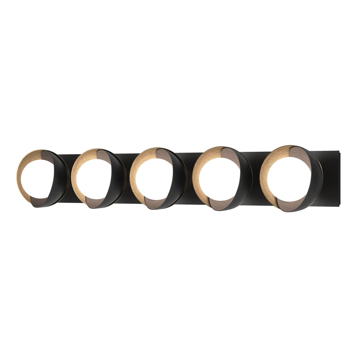 Hubbardton Forge 2022 Black Soft Gold Opal Glass (GG) Brooklyn 5-Light Straight Double Shade Bath Sconce