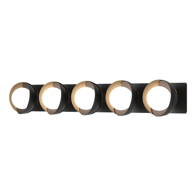 Hubbardton Forge 2022 Black Soft Gold Opal Glass (GG) Brooklyn 5-Light Straight Double Shade Bath Sconce