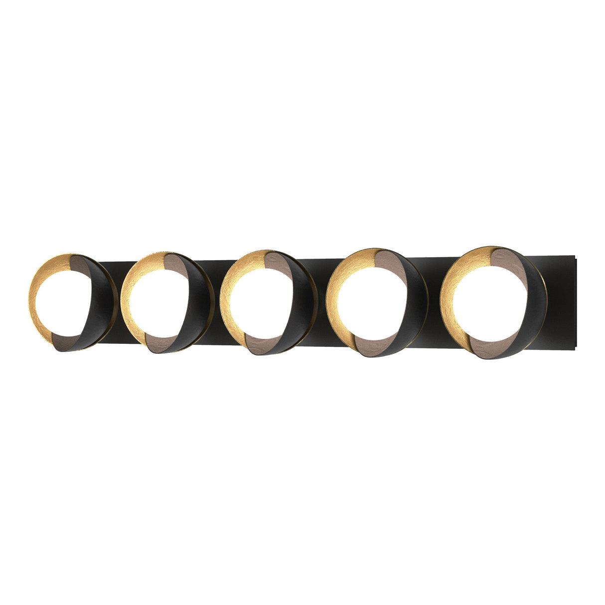 Hubbardton Forge 2022 Black Modern Brass Opal Glass (GG) Brooklyn 5-Light Straight Double Shade Bath Sconce