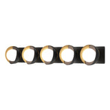 Hubbardton Forge 2022 Black Modern Brass Opal Glass (GG) Brooklyn 5-Light Straight Double Shade Bath Sconce