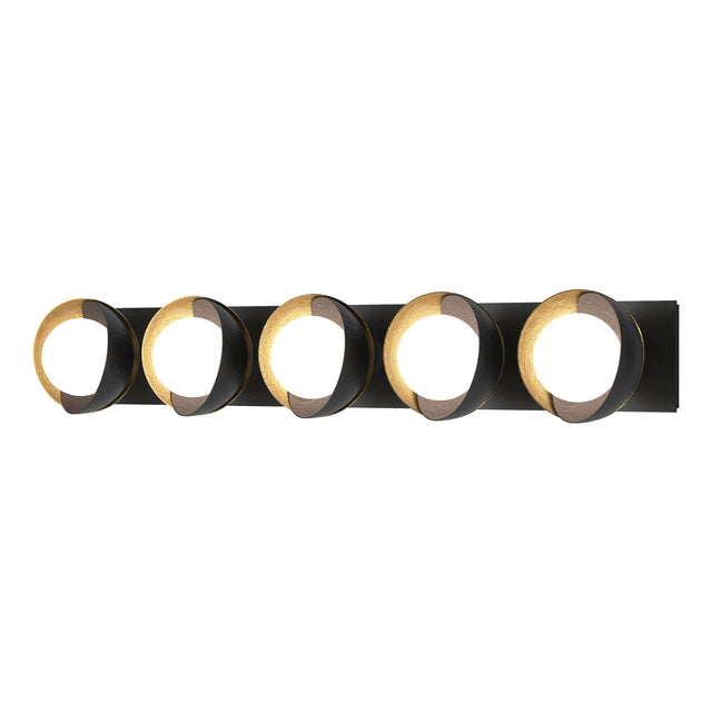 Hubbardton Forge 2022 Black Modern Brass Opal Glass (GG) Brooklyn 5-Light Straight Double Shade Bath Sconce