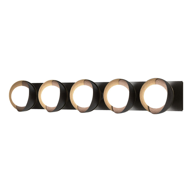 Hubbardton Forge 2022 Oil Rubbed Bronze Soft Gold Opal Glass (GG) Brooklyn 5-Light Straight Double Shade Bath Sconce
