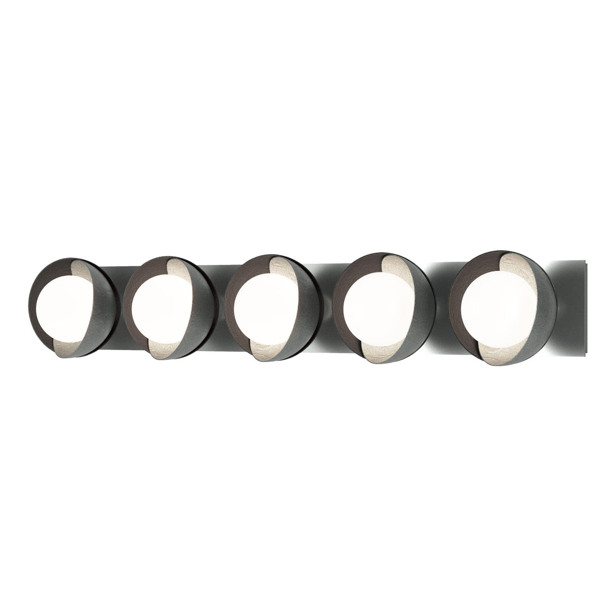 Hubbardton Forge 2022 Vintage Platinum Black Opal Glass (GG) Brooklyn 5-Light Straight Double Shade Bath Sconce