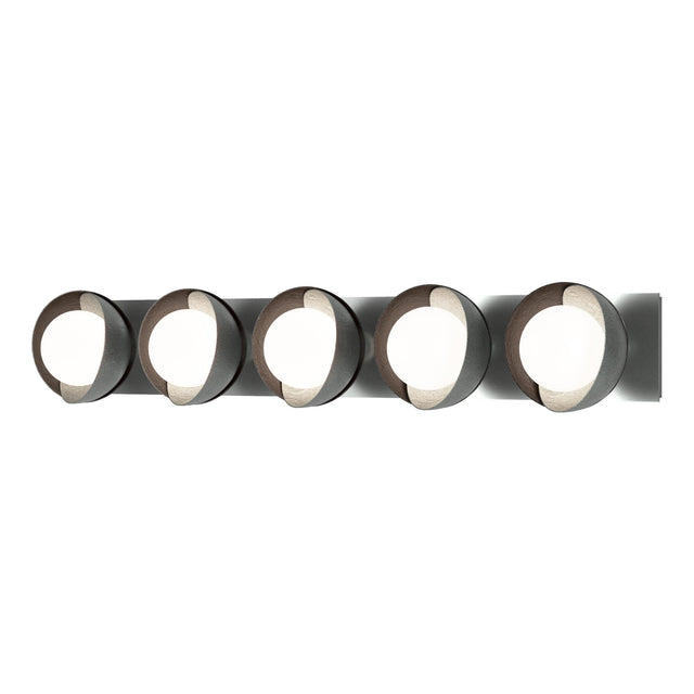 Hubbardton Forge 2022 Vintage Platinum Oil Rubbed Bronze Opal Glass (GG) Brooklyn 5-Light Straight Double Shade Bath Sconce