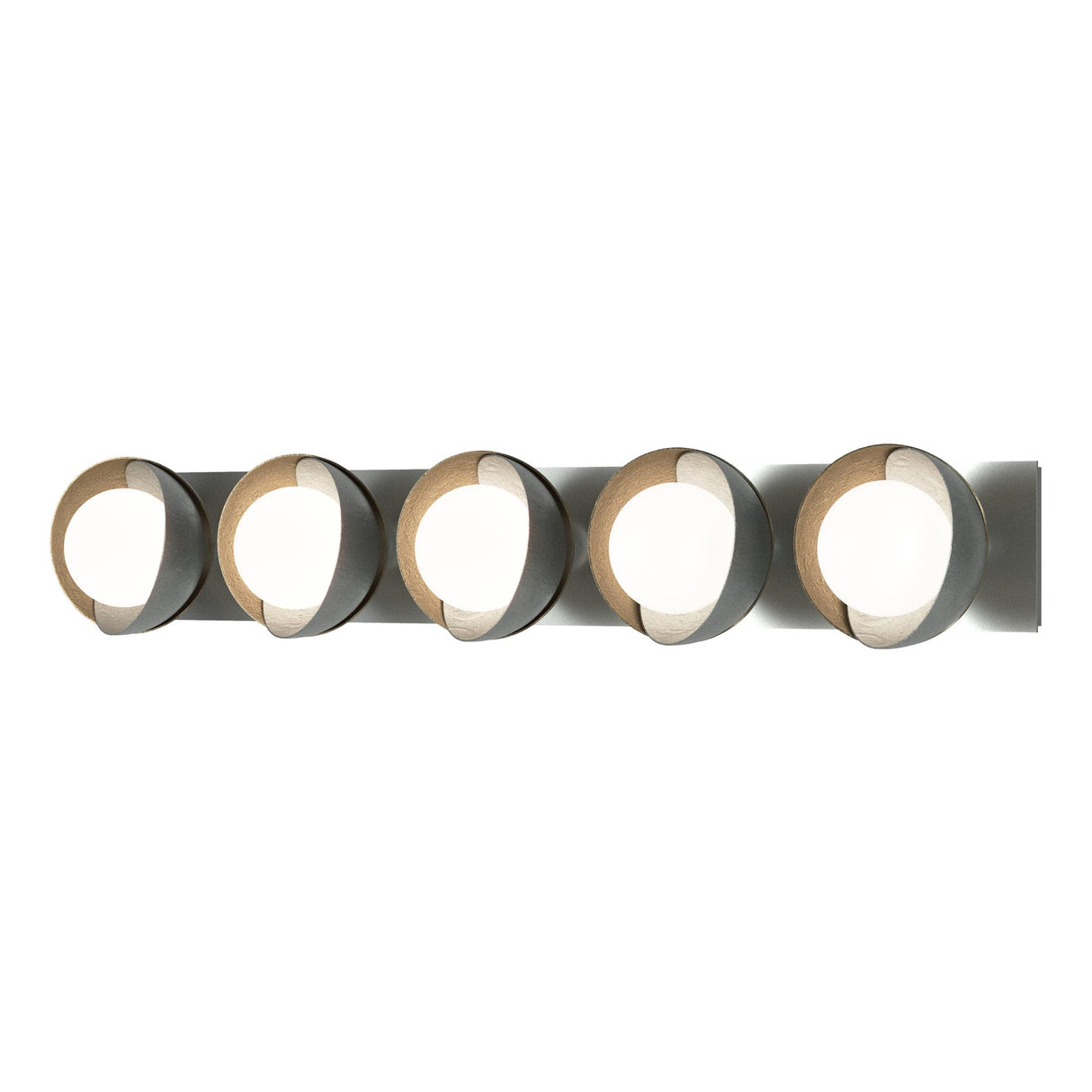 Hubbardton Forge 2022 Vintage Platinum Soft Gold Opal Glass (GG) Brooklyn 5-Light Straight Double Shade Bath Sconce
