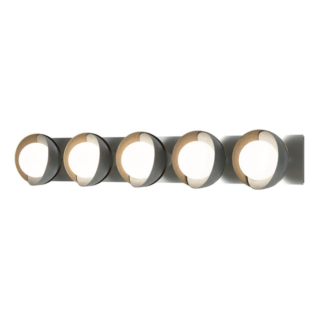 Hubbardton Forge 2022 Vintage Platinum Soft Gold Opal Glass (GG) Brooklyn 5-Light Straight Double Shade Bath Sconce