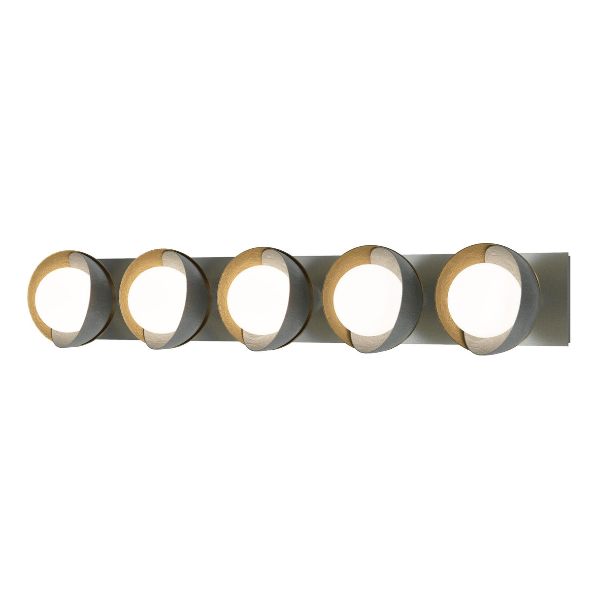 Hubbardton Forge 2022 Vintage Platinum Modern Brass Opal Glass (GG) Brooklyn 5-Light Straight Double Shade Bath Sconce
