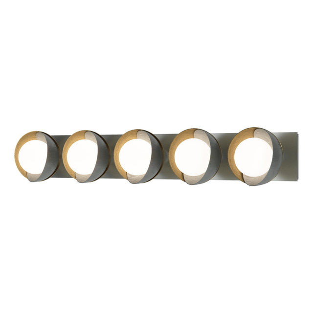 Hubbardton Forge 2022 Vintage Platinum Modern Brass Opal Glass (GG) Brooklyn 5-Light Straight Double Shade Bath Sconce