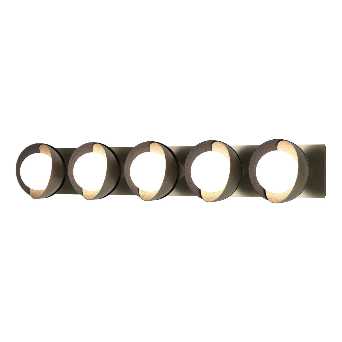 Hubbardton Forge 2022 Soft Gold Black Opal Glass (GG) Brooklyn 5-Light Straight Double Shade Bath Sconce