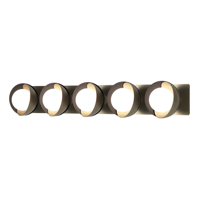 Hubbardton Forge 2022 Soft Gold Black Opal Glass (GG) Brooklyn 5-Light Straight Double Shade Bath Sconce