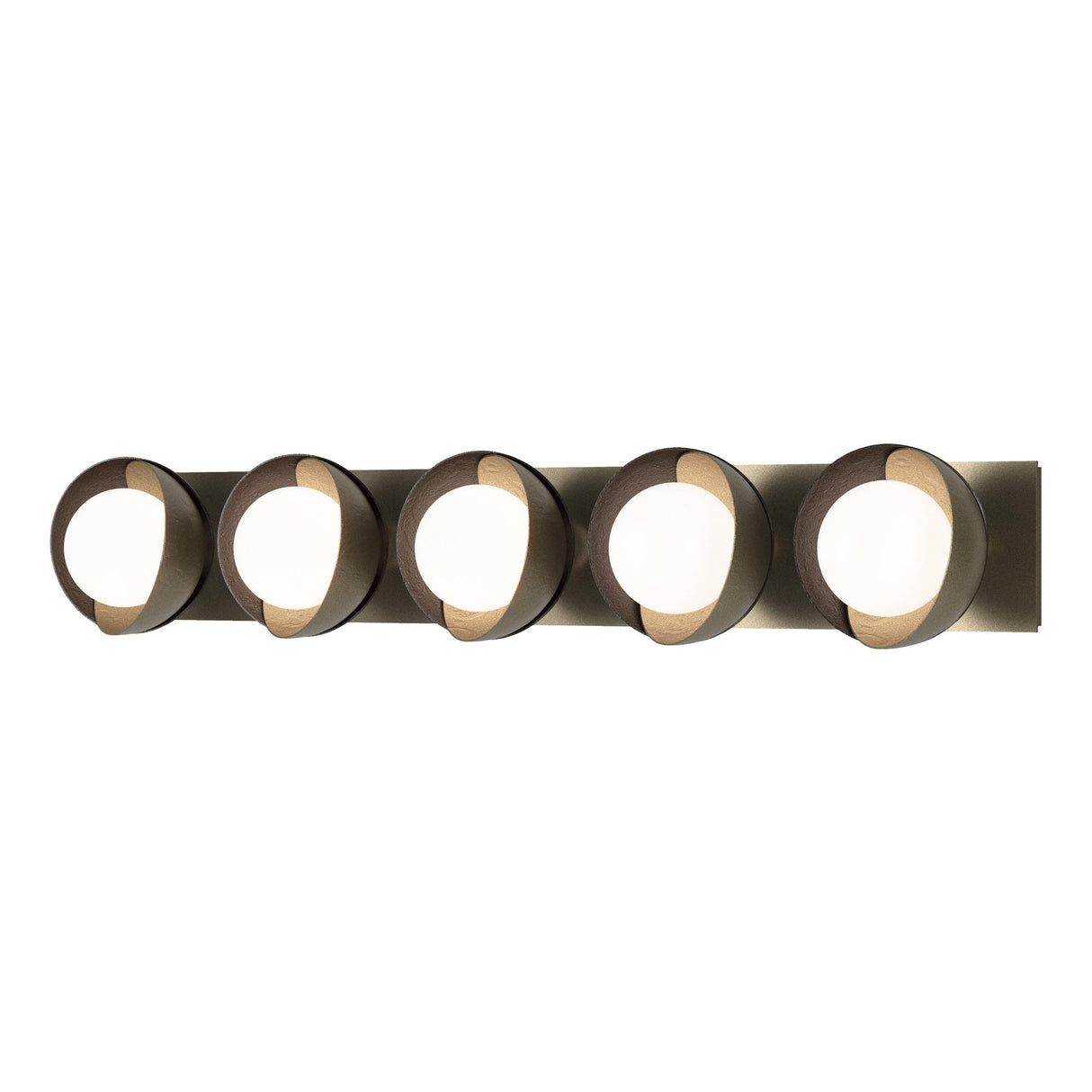 Hubbardton Forge 2022 Soft Gold Oil Rubbed Bronze Opal Glass (GG) Brooklyn 5-Light Straight Double Shade Bath Sconce