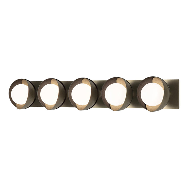 Hubbardton Forge 2022 Soft Gold Oil Rubbed Bronze Opal Glass (GG) Brooklyn 5-Light Straight Double Shade Bath Sconce