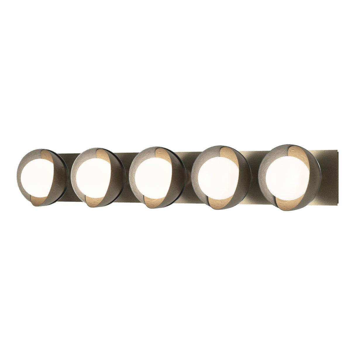 Hubbardton Forge 2022 Soft Gold Vintage Platinum Opal Glass (GG) Brooklyn 5-Light Straight Double Shade Bath Sconce
