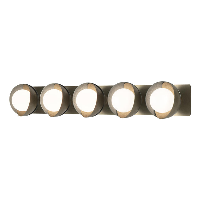 Hubbardton Forge 2022 Soft Gold Vintage Platinum Opal Glass (GG) Brooklyn 5-Light Straight Double Shade Bath Sconce