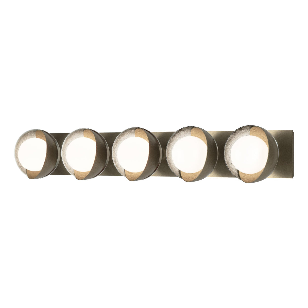 Hubbardton Forge 2022 Soft Gold Sterling Opal Glass (GG) Brooklyn 5-Light Straight Double Shade Bath Sconce