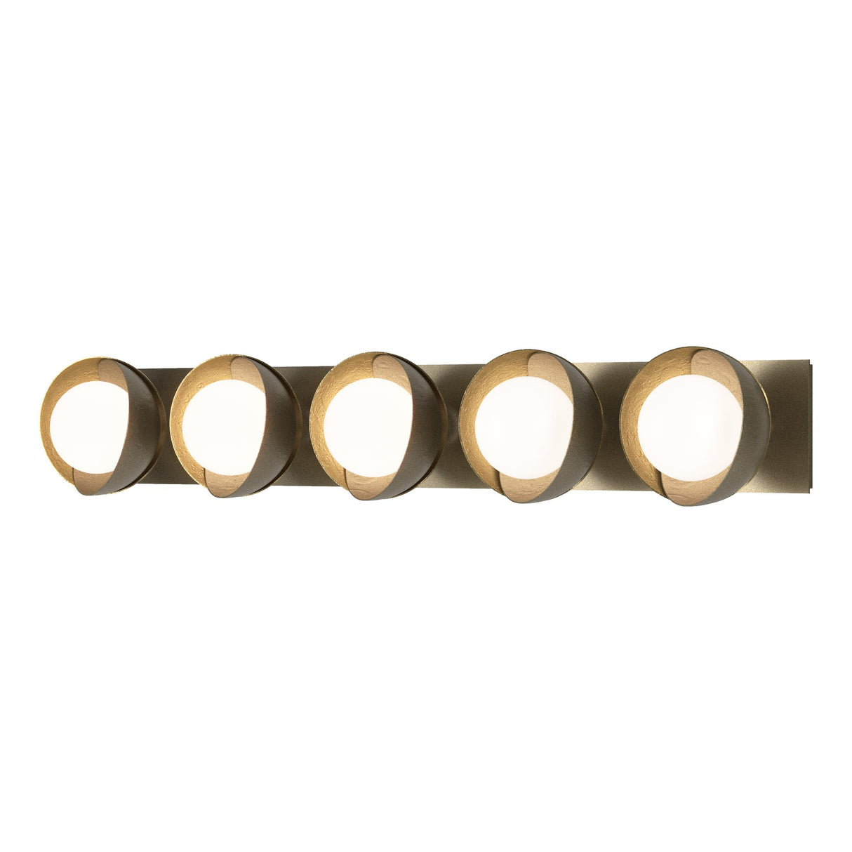 Hubbardton Forge 2022 Soft Gold Modern Brass Opal Glass (GG) Brooklyn 5-Light Straight Double Shade Bath Sconce