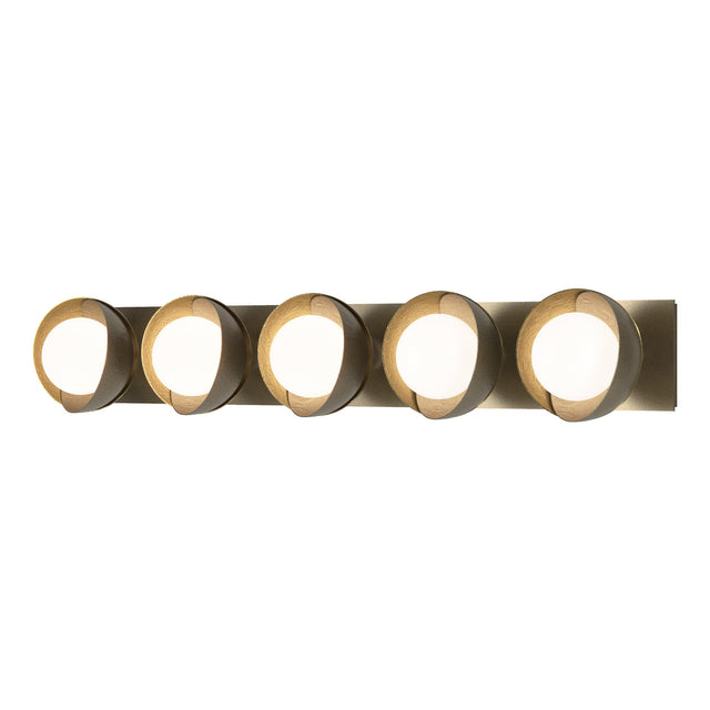 Hubbardton Forge 2022 Soft Gold Modern Brass Opal Glass (GG) Brooklyn 5-Light Straight Double Shade Bath Sconce