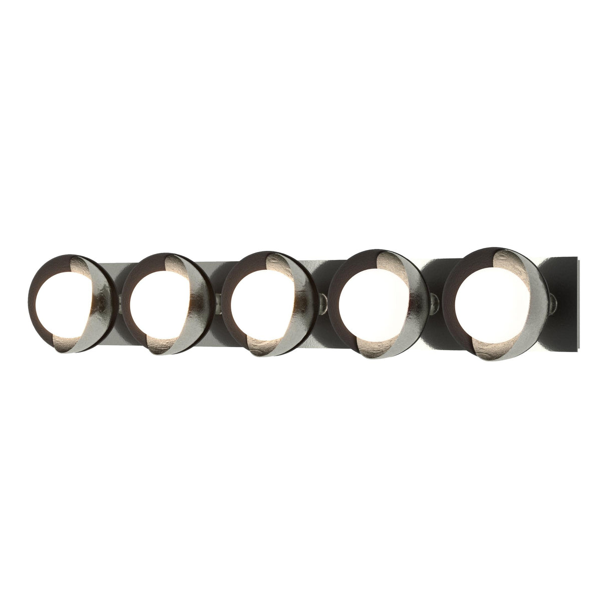 Hubbardton Forge 2022 Sterling Black Opal Glass (GG) Brooklyn 5-Light Straight Double Shade Bath Sconce