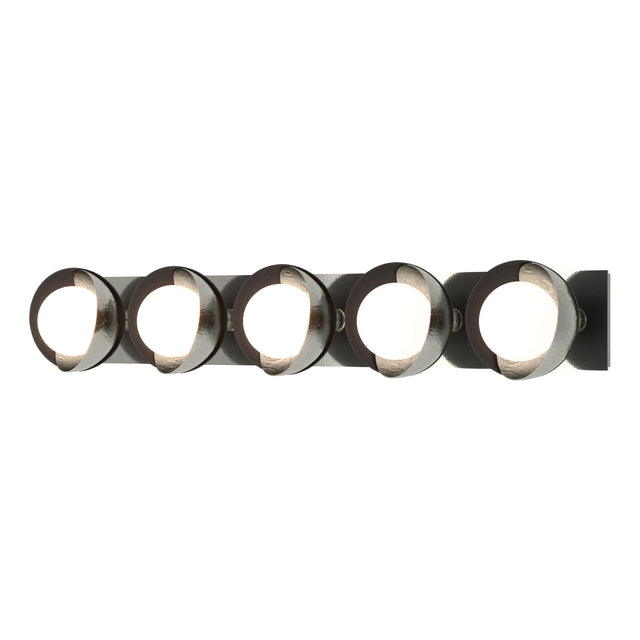 Hubbardton Forge 2022 Sterling Black Opal Glass (GG) Brooklyn 5-Light Straight Double Shade Bath Sconce