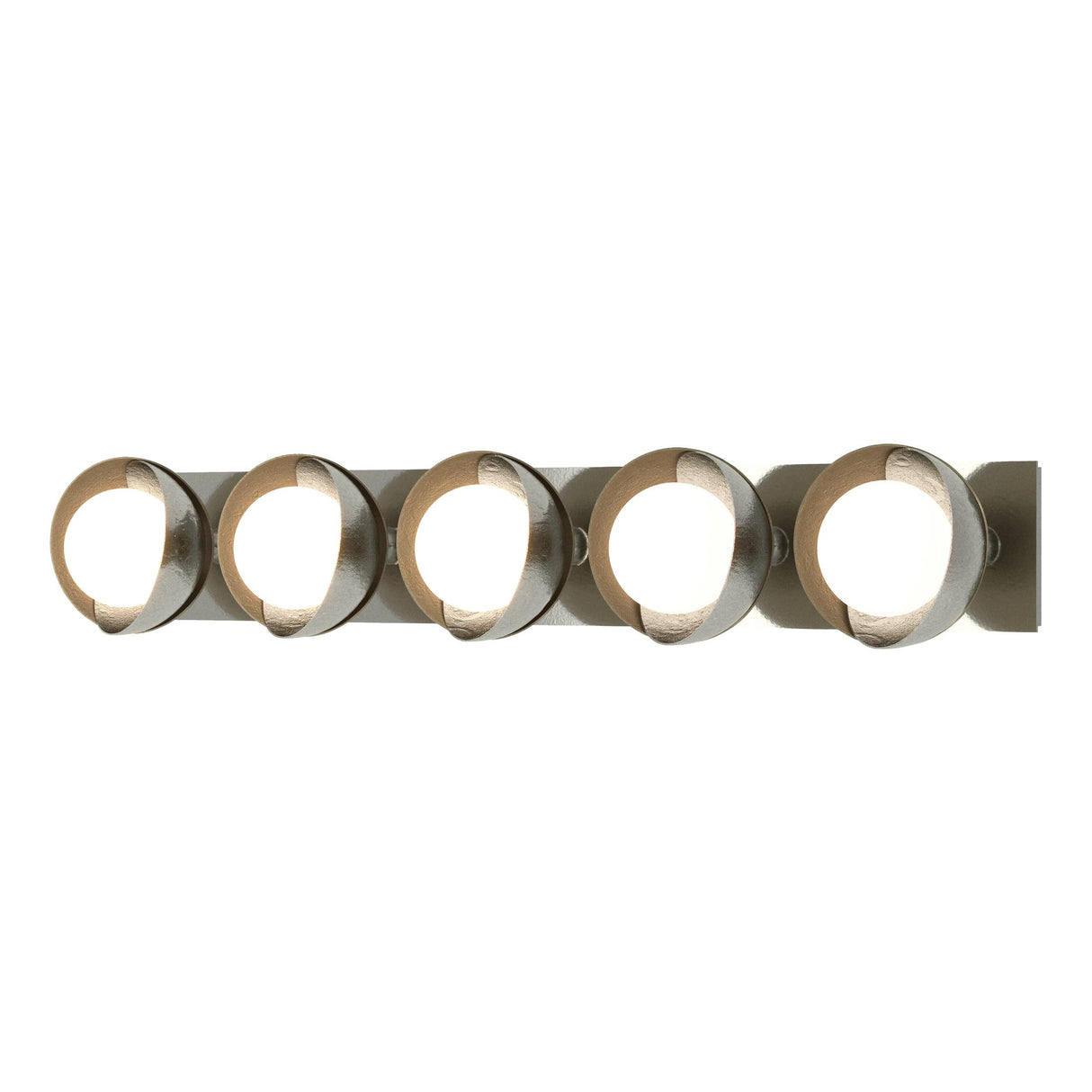 Hubbardton Forge 2022 Sterling Soft Gold Opal Glass (GG) Brooklyn 5-Light Straight Double Shade Bath Sconce