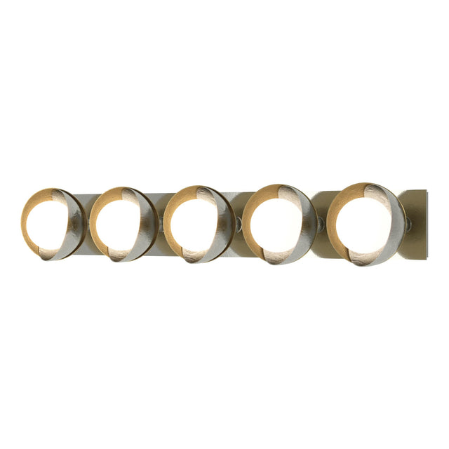Hubbardton Forge 2022 Sterling Modern Brass Opal Glass (GG) Brooklyn 5-Light Straight Double Shade Bath Sconce