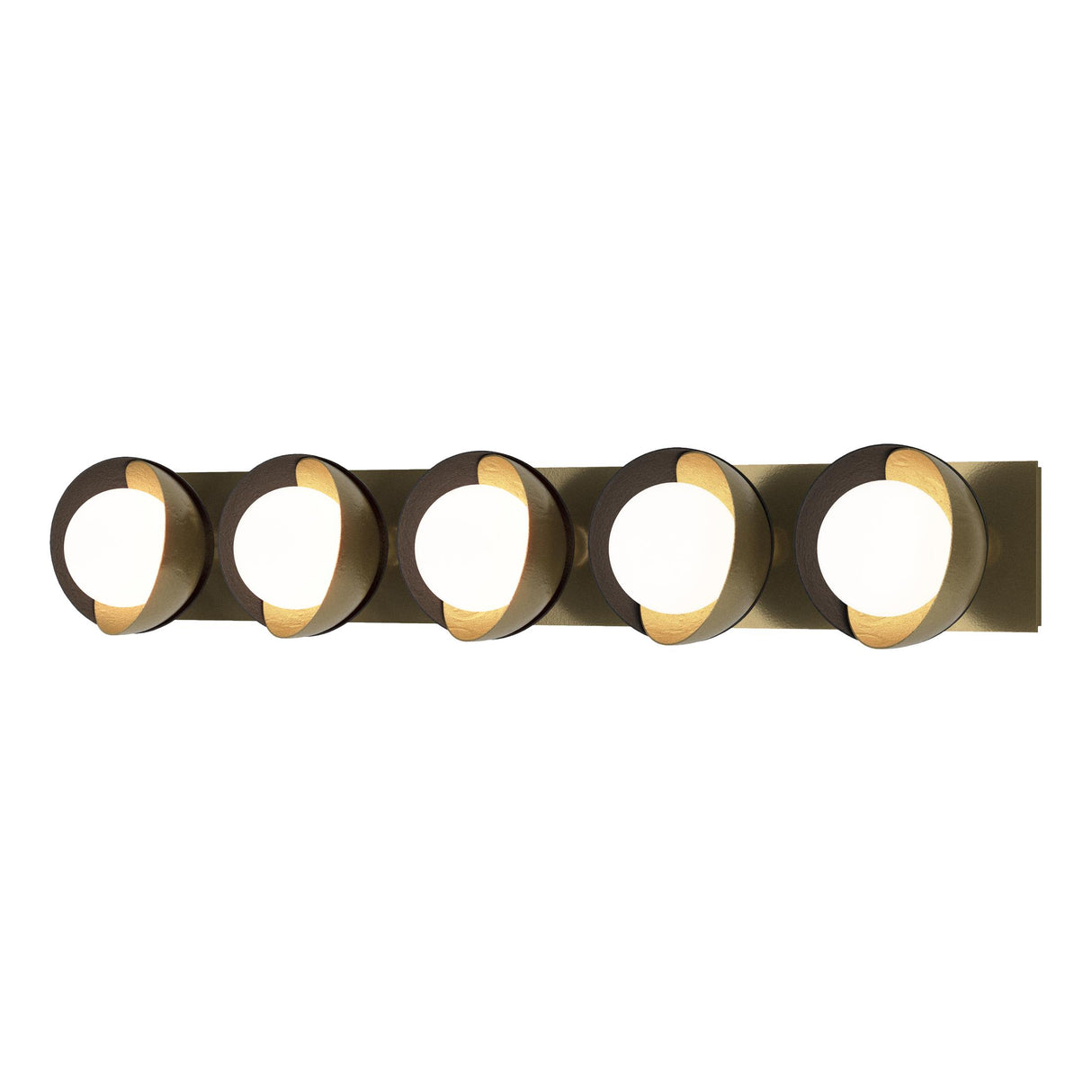 Hubbardton Forge 2022 Modern Brass Black Opal Glass (GG) Brooklyn 5-Light Straight Double Shade Bath Sconce