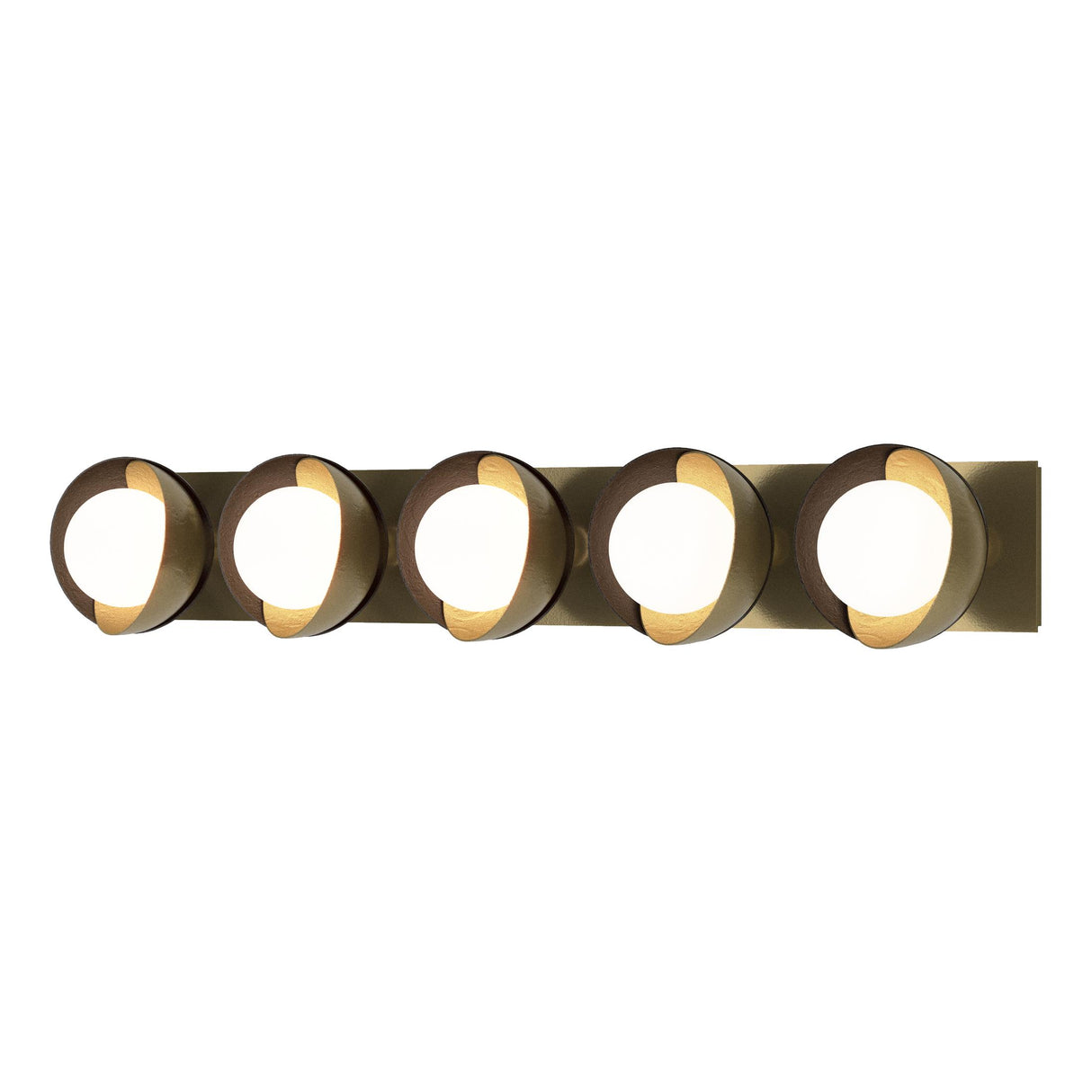 Hubbardton Forge 2022 Modern Brass Oil Rubbed Bronze Opal Glass (GG) Brooklyn 5-Light Straight Double Shade Bath Sconce