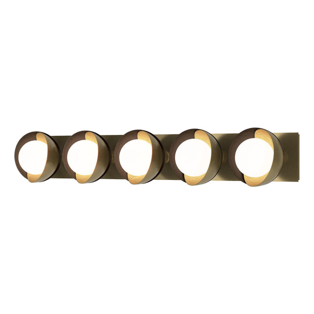 Hubbardton Forge 2022 Modern Brass Oil Rubbed Bronze Opal Glass (GG) Brooklyn 5-Light Straight Double Shade Bath Sconce
