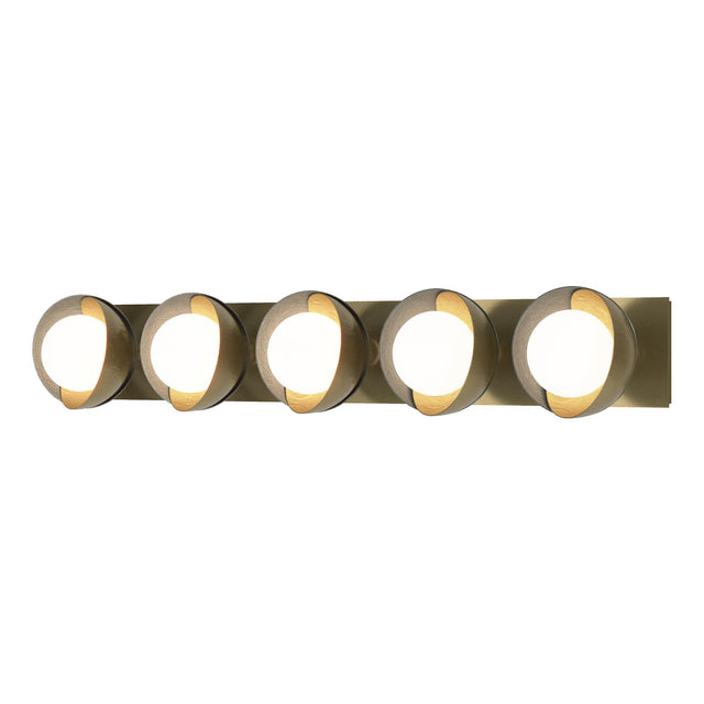 Hubbardton Forge 2022 Modern Brass Vintage Platinum Opal Glass (GG) Brooklyn 5-Light Straight Double Shade Bath Sconce