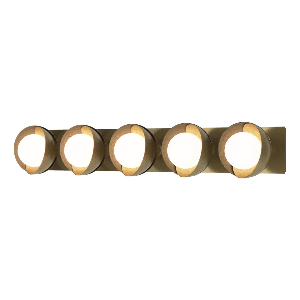 Hubbardton Forge 2022 Modern Brass Soft Gold Opal Glass (GG) Brooklyn 5-Light Straight Double Shade Bath Sconce