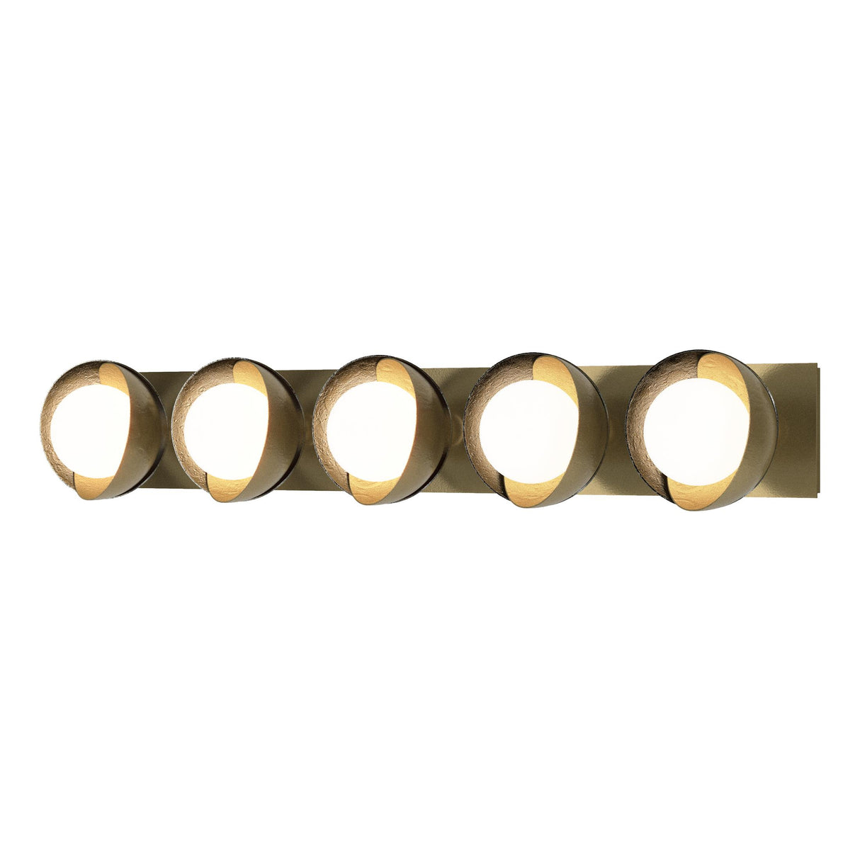 Hubbardton Forge 2022 Modern Brass Sterling Opal Glass (GG) Brooklyn 5-Light Straight Double Shade Bath Sconce